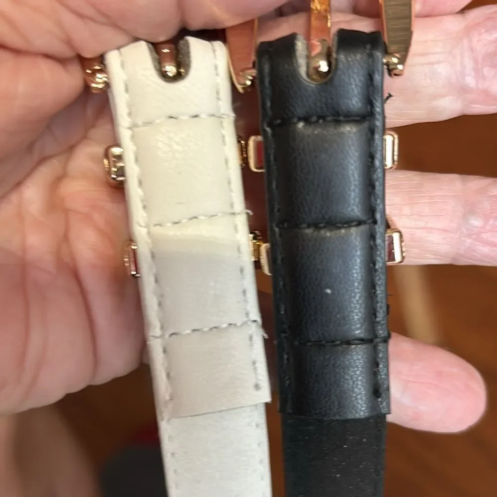 2 Pack women's faux leather belts black+white 110 cm/43.3
